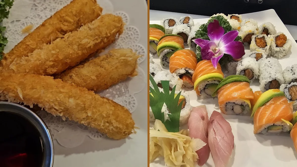 Fresh seafood plates on a simple table.